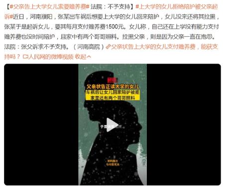 父親告上大學女兒索要贍養(yǎng)費 ,法院回應:不予支持